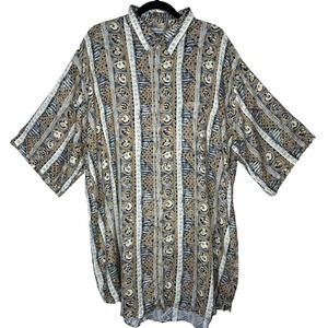 Untied Mens 2XLT Rayon Short Sleeve Geometric Tribal Print Button Front Shirt